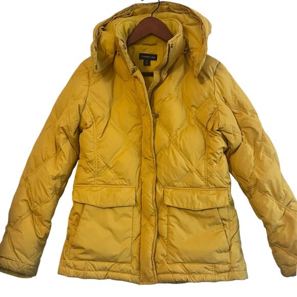 Lands End Goose Down Barn Chore Jacket Womens Small Quilted Hooded Yellow Parka - Picture 4 of 12